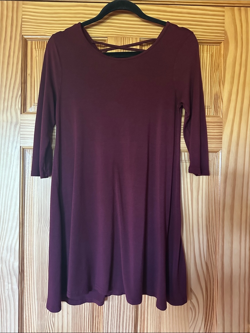 Women's Burgundy Swing Dress with Cross-Back Detail